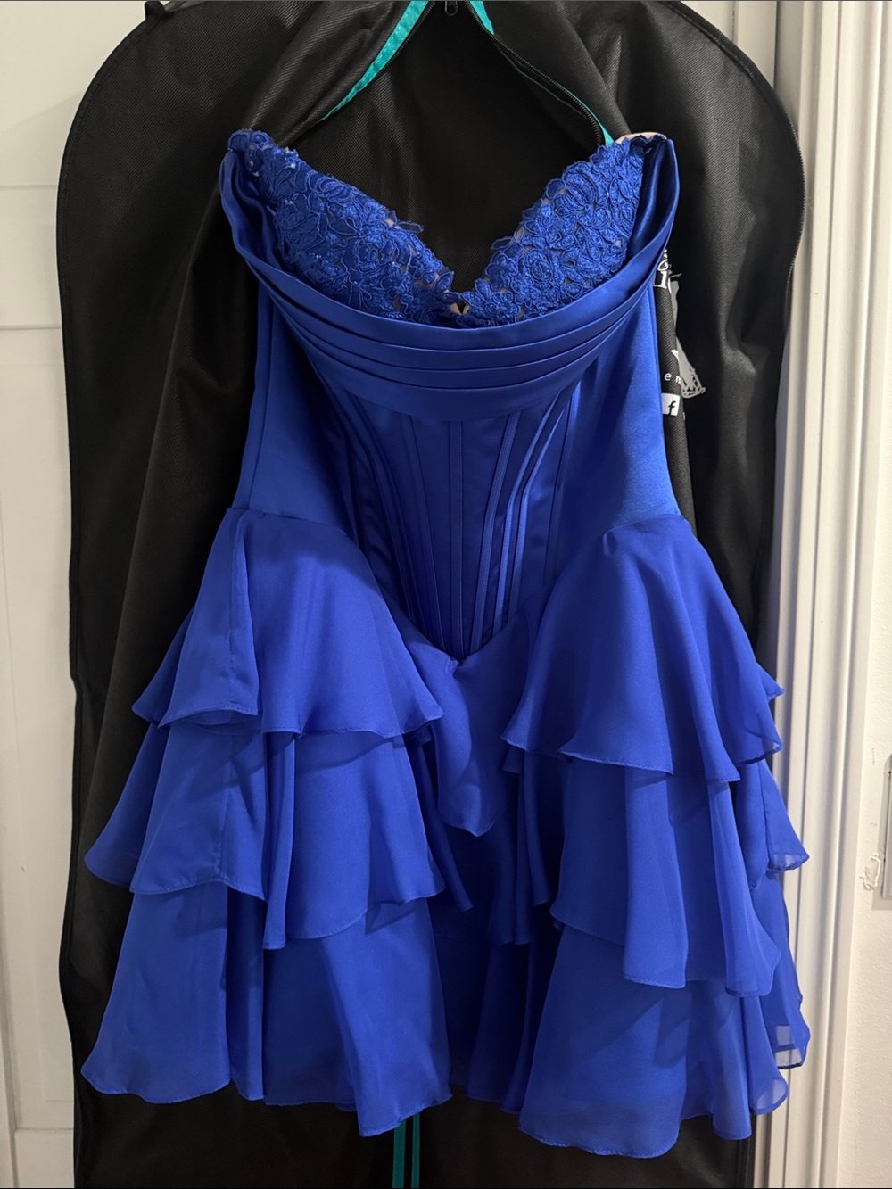 Sherri Hill Royal Blue Tiered Party Dress with Lace Bodice - Picture 3 of 5